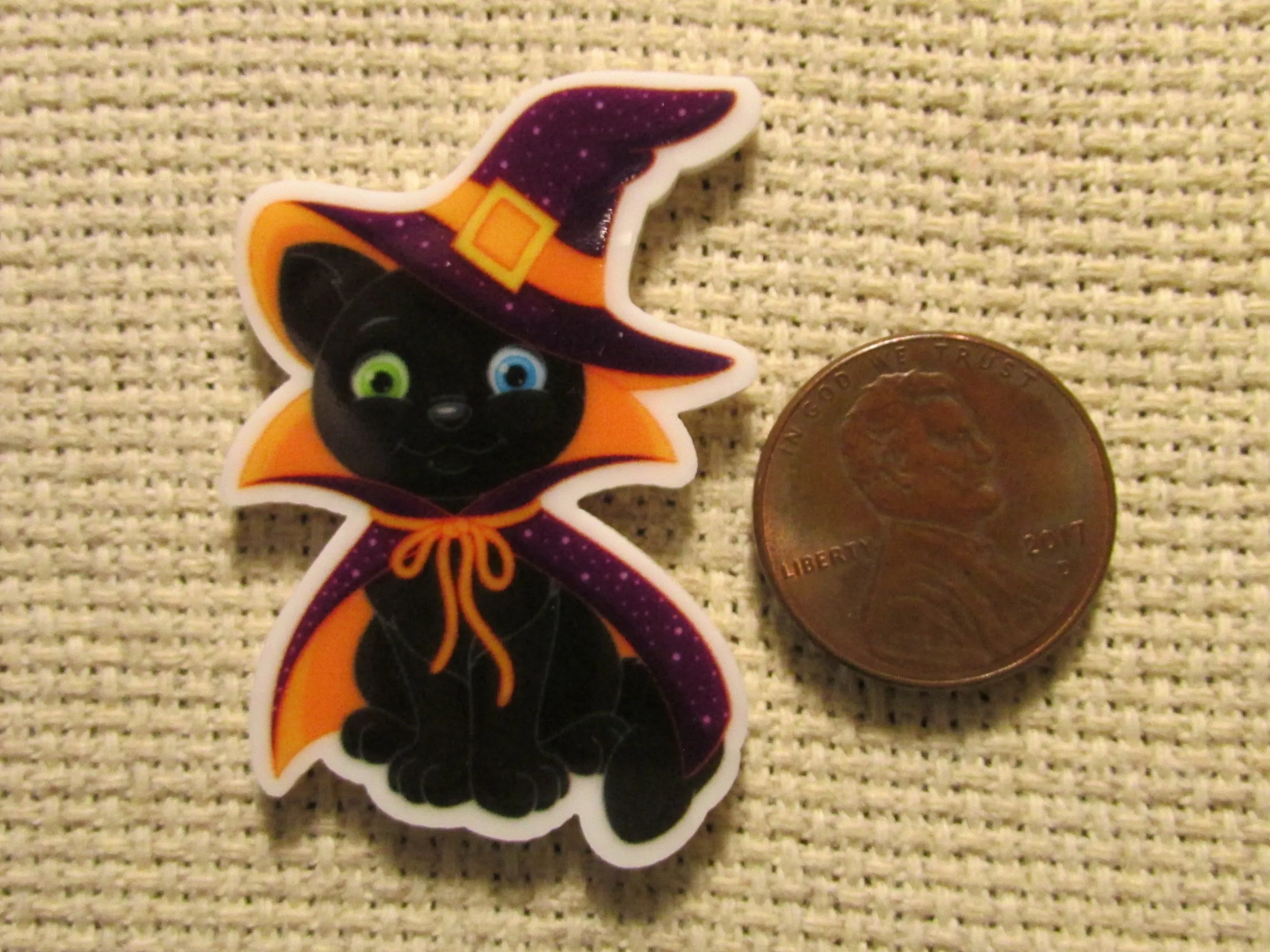 Black Cat Dressed as a Witch Needle Minder, Cover Minder, Magnet