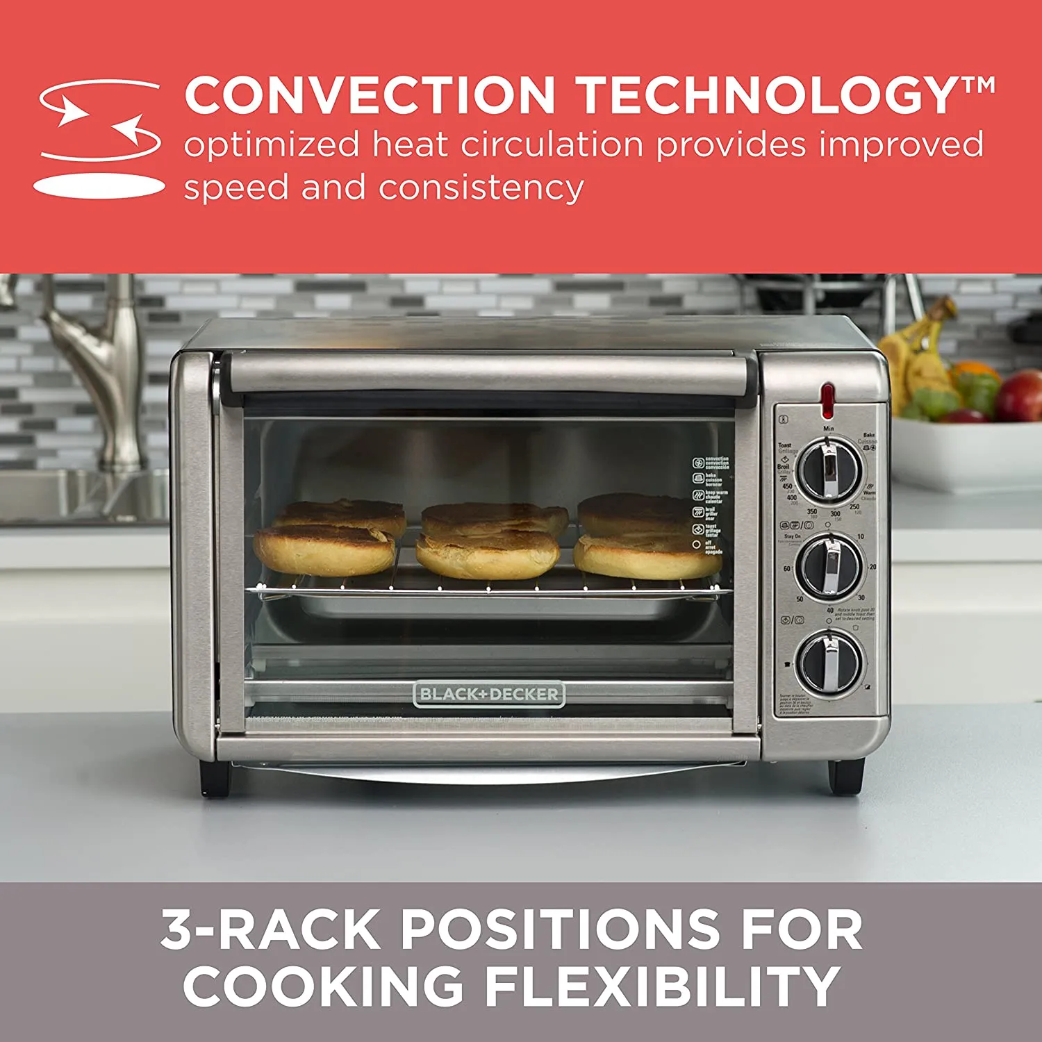 BLACK   DECKER 6-Slice Convection Oven - Factory Certified with Full Warranty - TO3230SBD