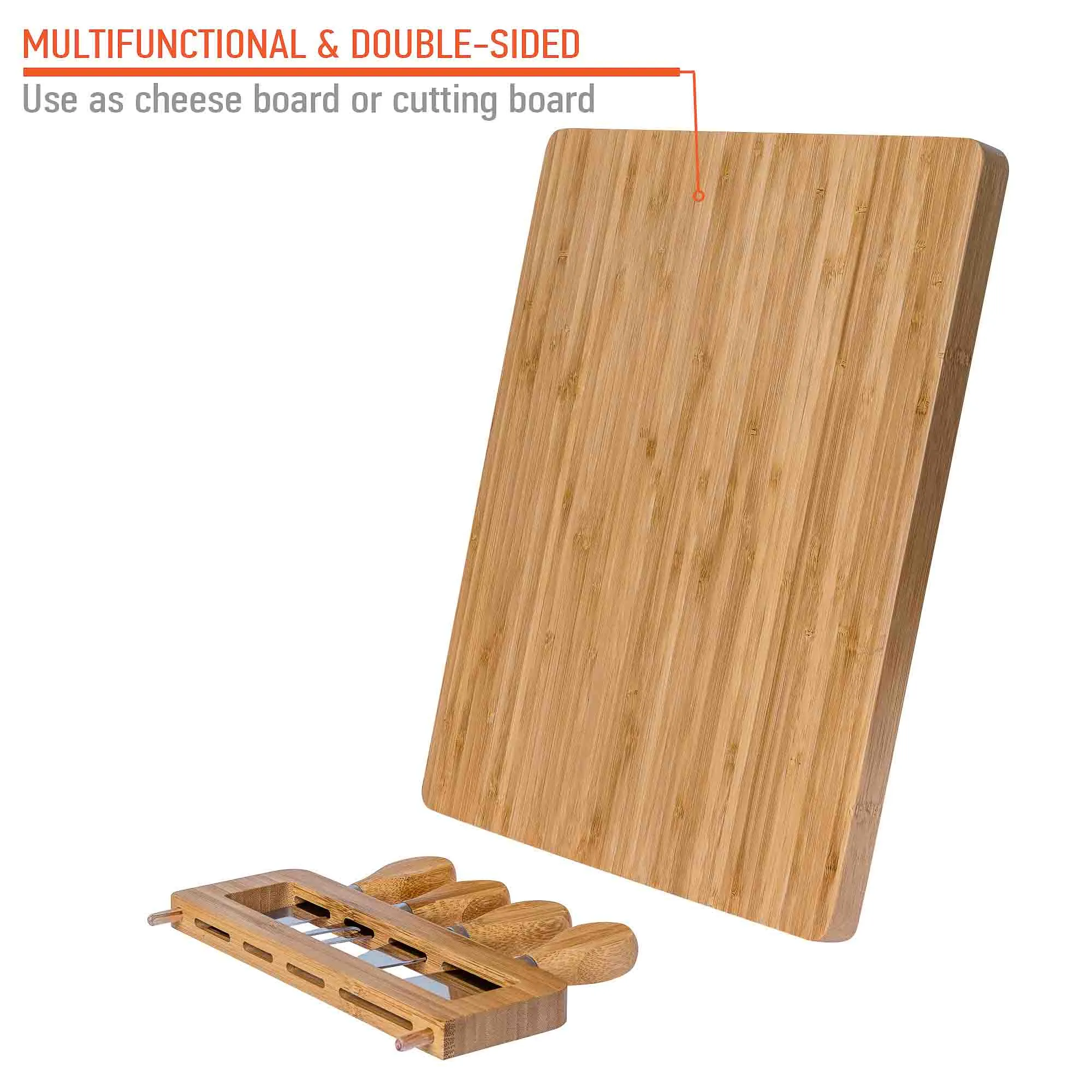 BlauKe Bamboo Cheese 14"x11" Charcuterie Board with Knife Set