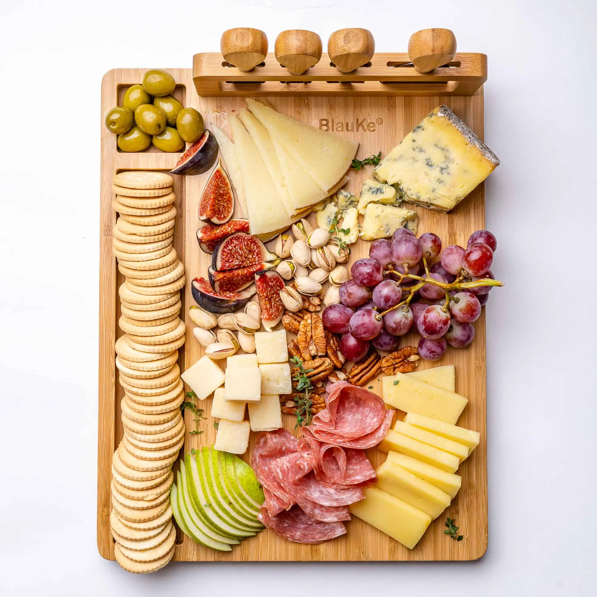 BlauKe Bamboo Cheese 14"x11" Charcuterie Board with Knife Set