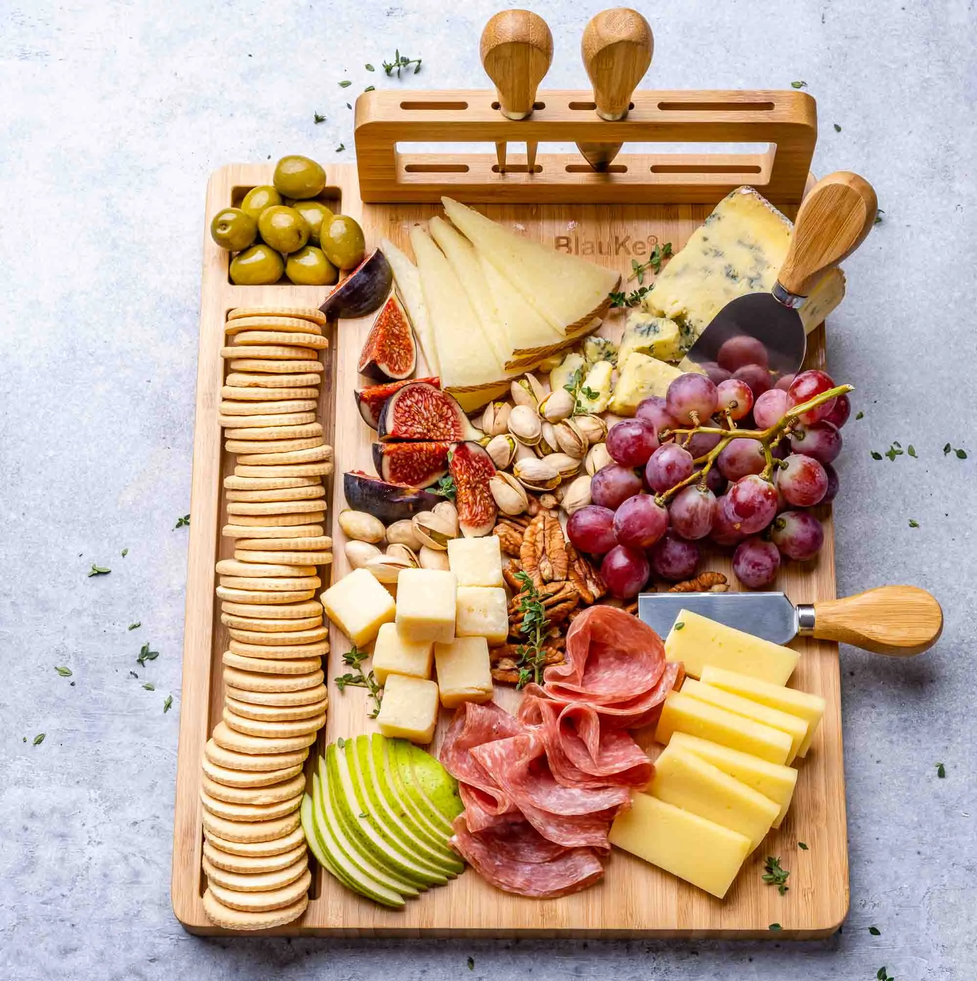 BlauKe Bamboo Cheese 14"x11" Charcuterie Board with Knife Set