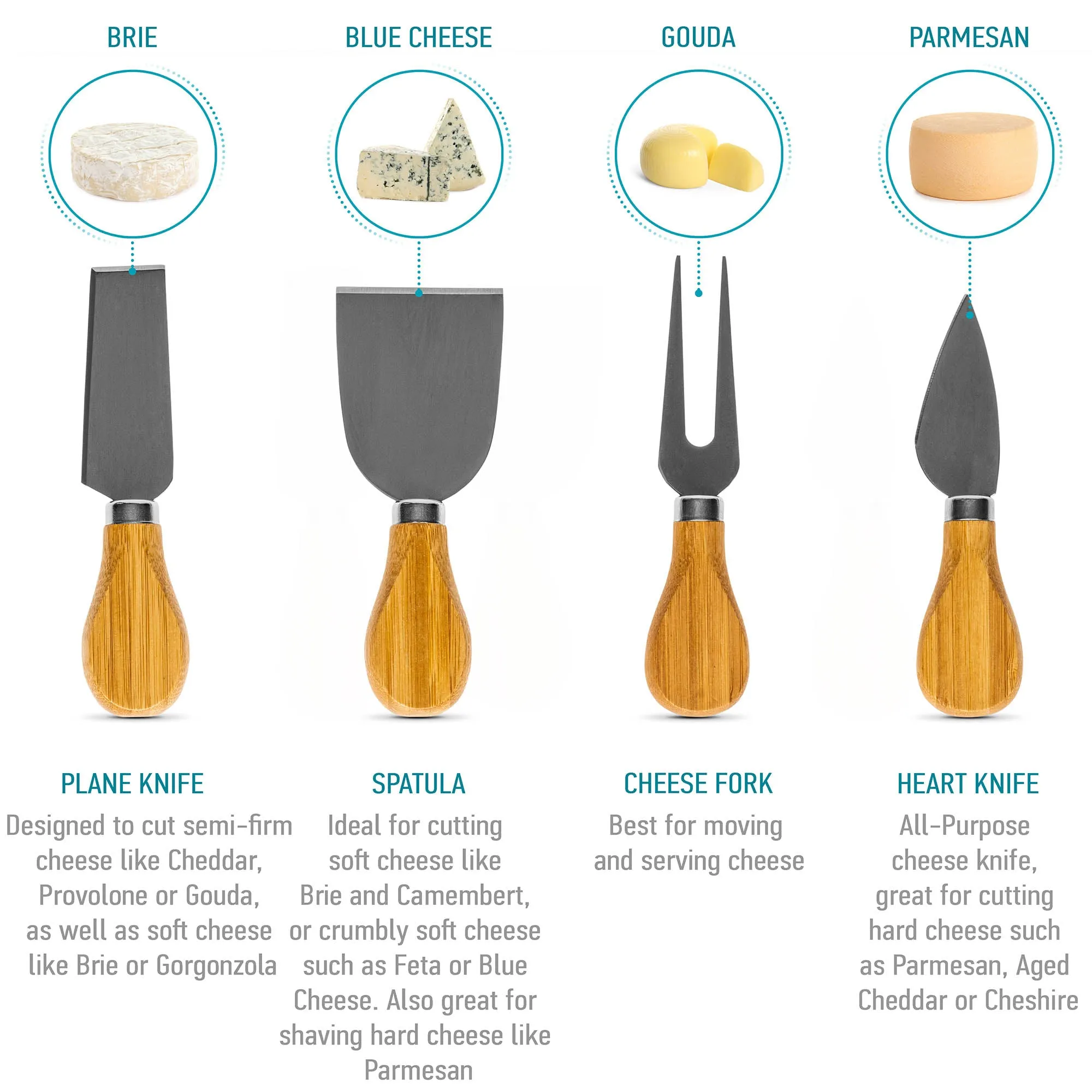 BlauKe Bamboo Cheese 14"x11" Charcuterie Board with Knife Set