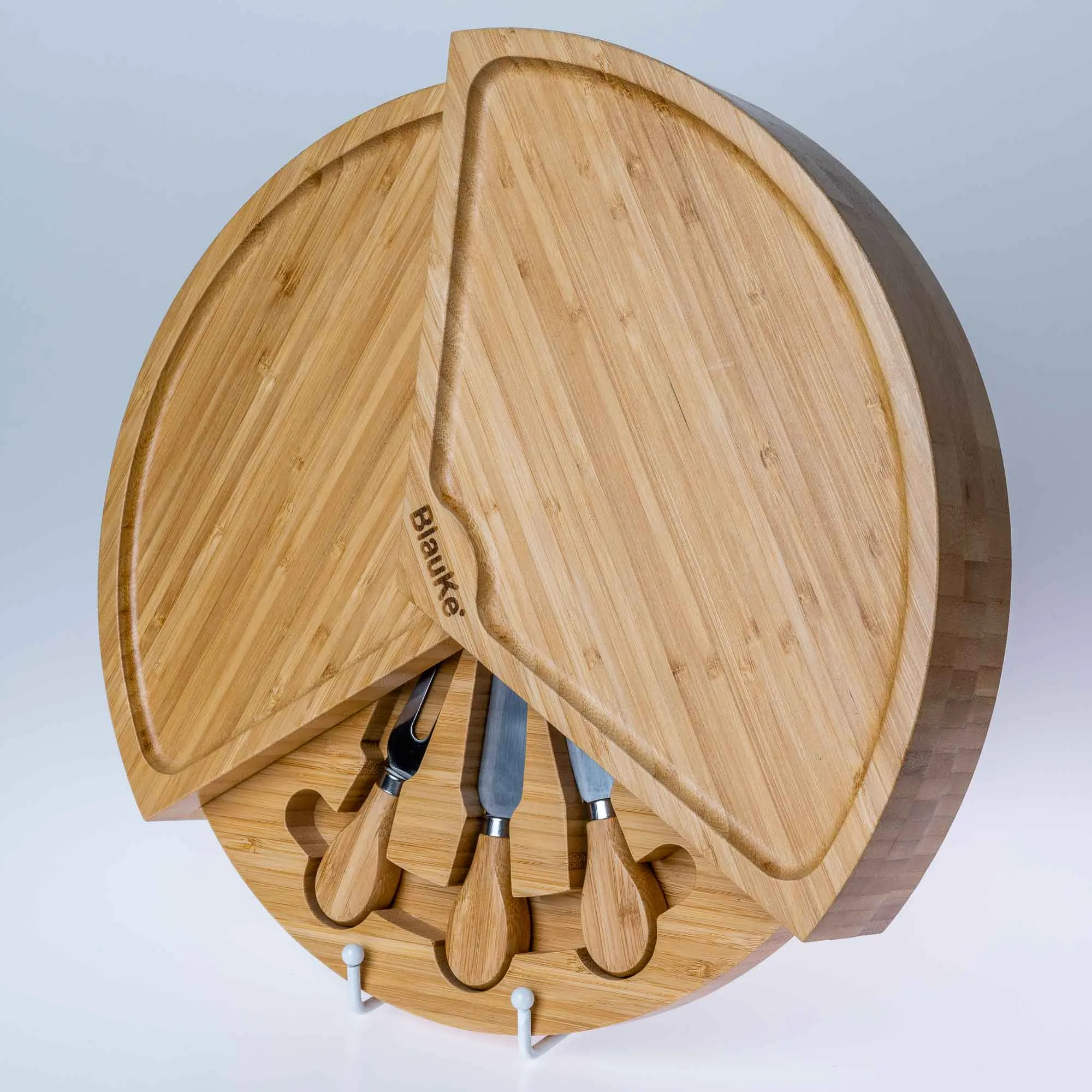 BlauKe Bamboo Cheese Board and Knife Set - 14" Swiveling Charcuterie