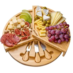 BlauKe Bamboo Cheese Board and Knife Set - 14" Swiveling Charcuterie