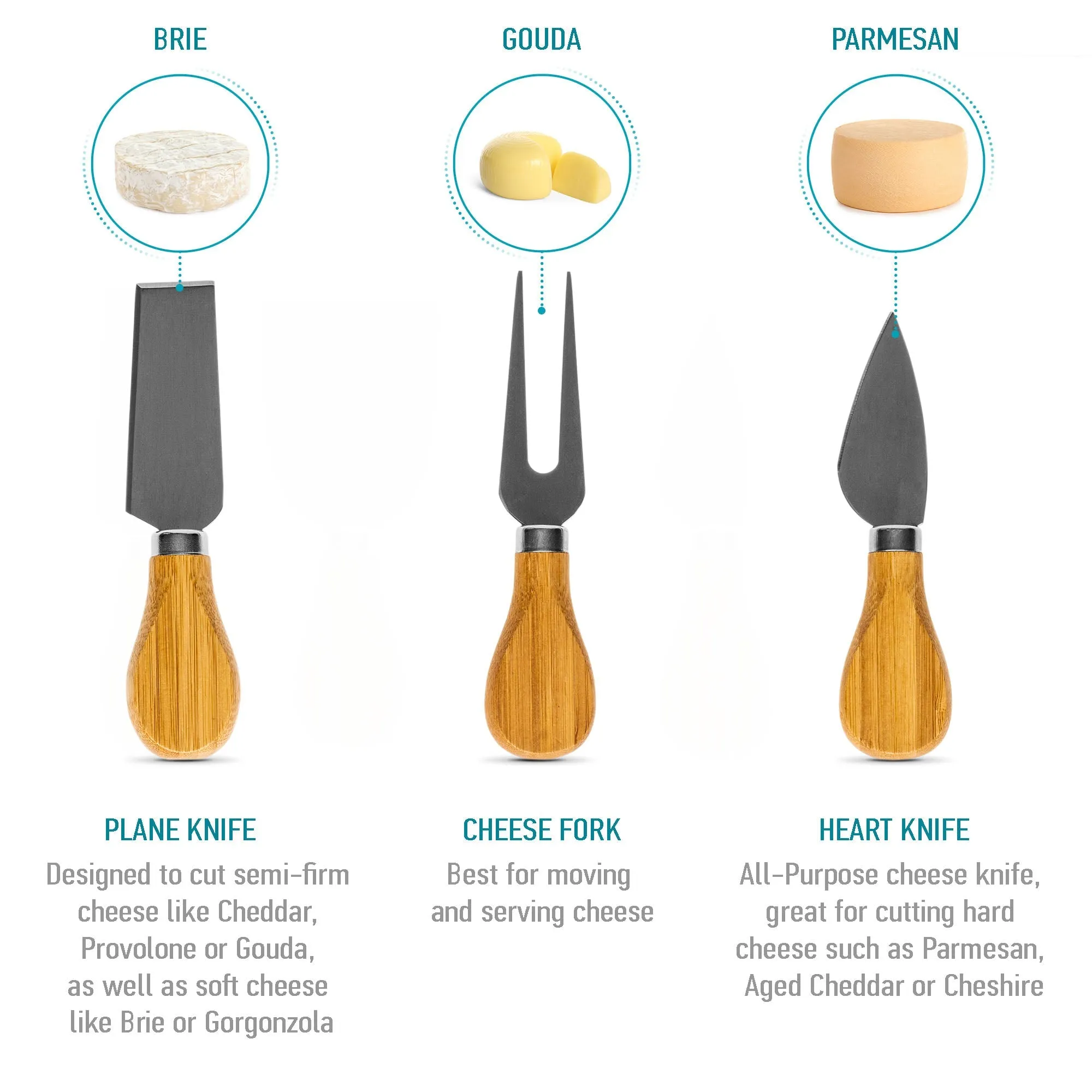BlauKe Bamboo Cheese Board and Knife Set - 14" Swiveling Charcuterie