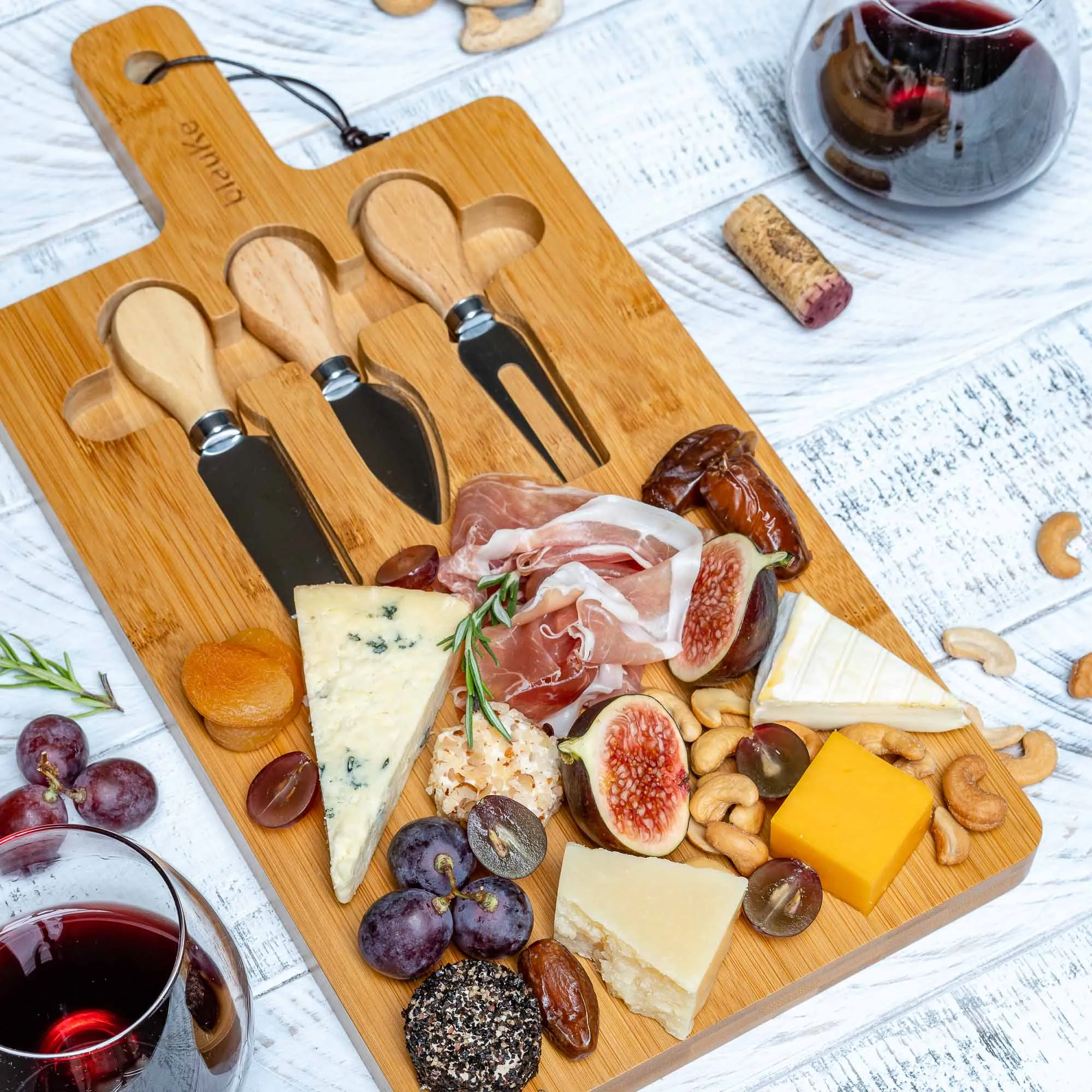 BlauKe Bamboo Cheese Charcuterie Board and Knife Set - 12x8 inch