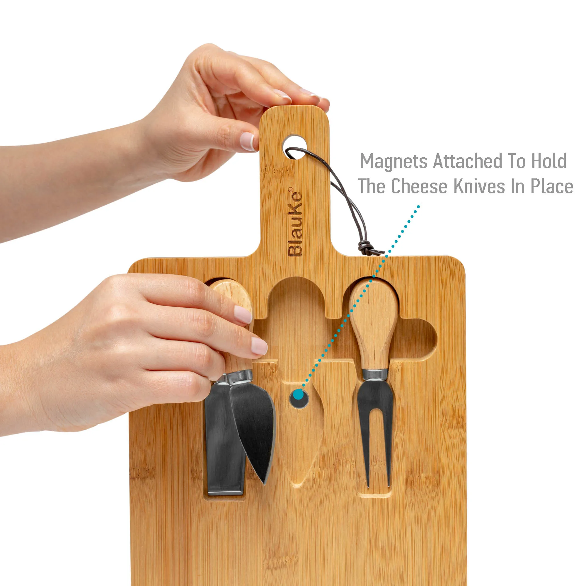 BlauKe Bamboo Cheese Charcuterie Board and Knife Set - 12x8 inch