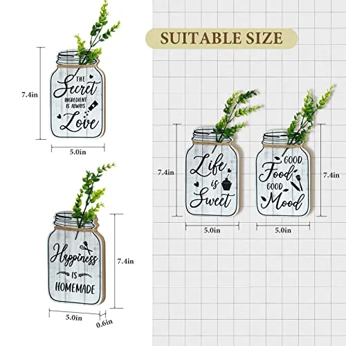Bnesi Kitchen Wall Decor,Rustic Farmhouse Decorations,4 Pcs Mason Jar Wooden Rustic Kitchen Decor for Wall (beige)