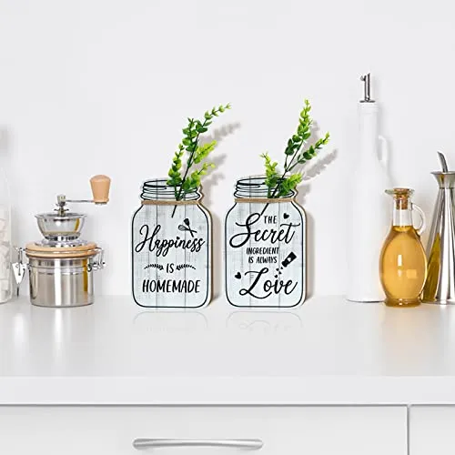Bnesi Kitchen Wall Decor,Rustic Farmhouse Decorations,4 Pcs Mason Jar Wooden Rustic Kitchen Decor for Wall (beige)