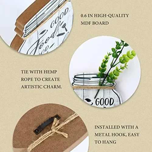 Bnesi Kitchen Wall Decor,Rustic Farmhouse Decorations,4 Pcs Mason Jar Wooden Rustic Kitchen Decor for Wall (beige)