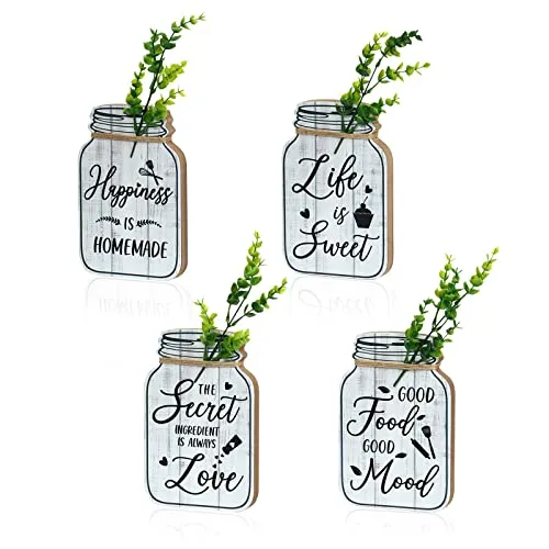 Bnesi Kitchen Wall Decor,Rustic Farmhouse Decorations,4 Pcs Mason Jar Wooden Rustic Kitchen Decor for Wall (beige)