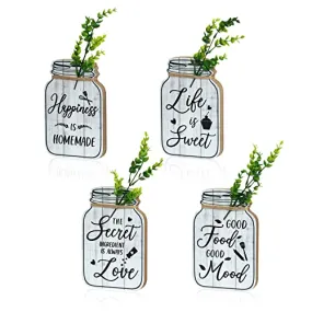 Bnesi Kitchen Wall Decor,Rustic Farmhouse Decorations,4 Pcs Mason Jar Wooden Rustic Kitchen Decor for Wall (beige)