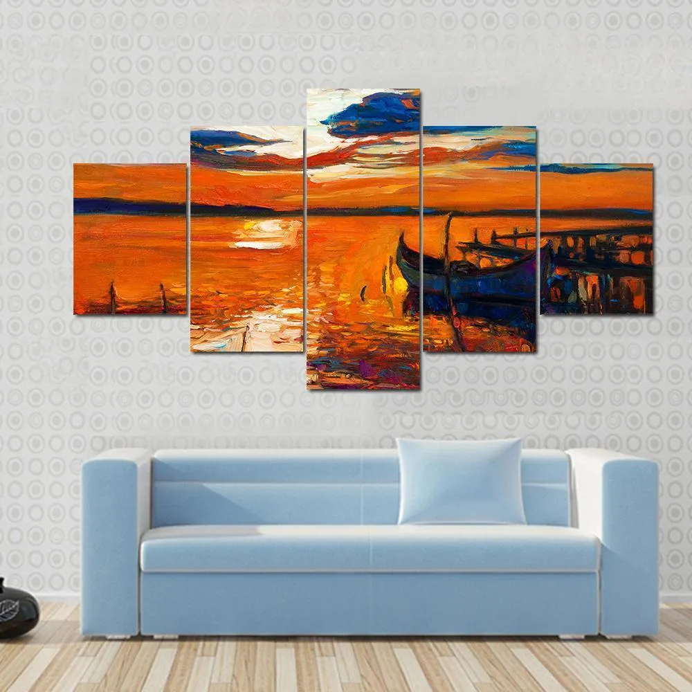 Boat In Ocean Canvas Wall Art