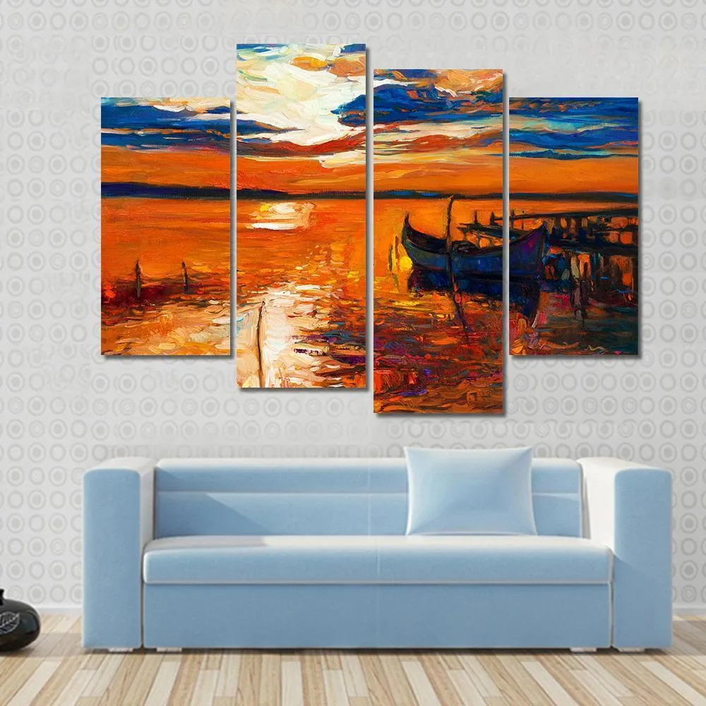 Boat In Ocean Canvas Wall Art