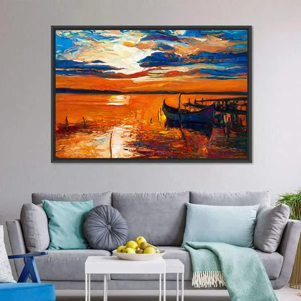 Boat In Ocean Canvas Wall Art