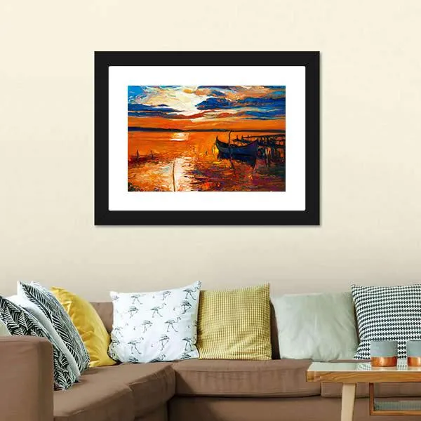 Boat In Ocean Canvas Wall Art