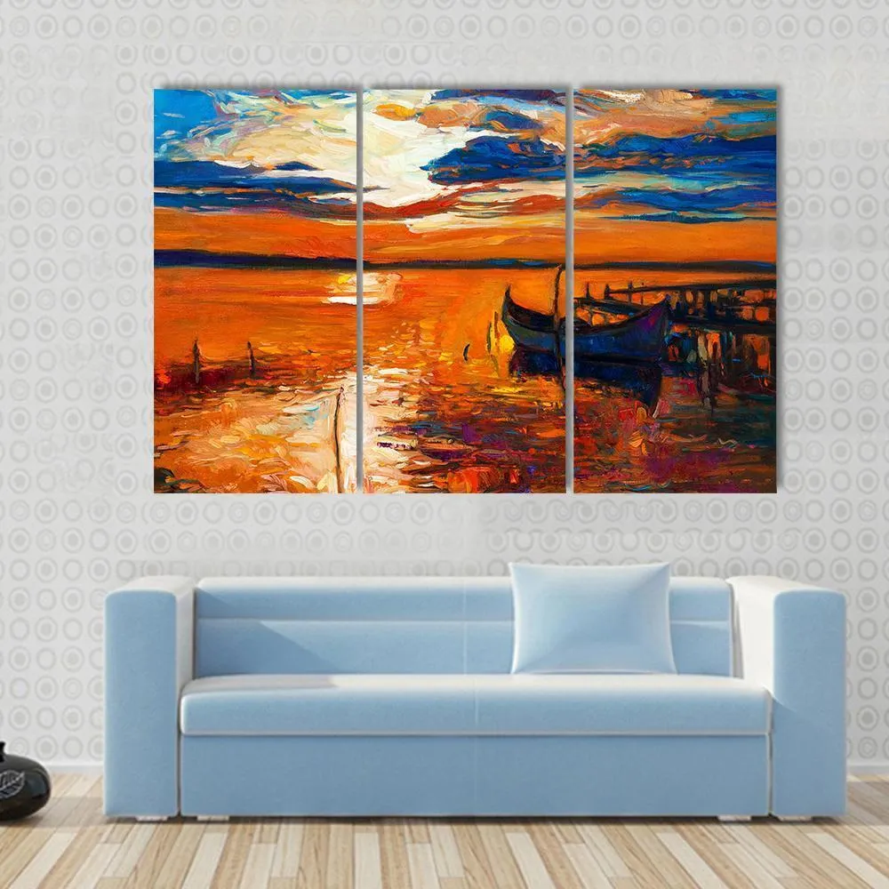 Boat In Ocean Canvas Wall Art