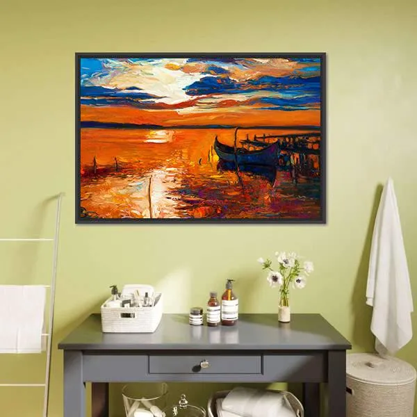 Boat In Ocean Canvas Wall Art