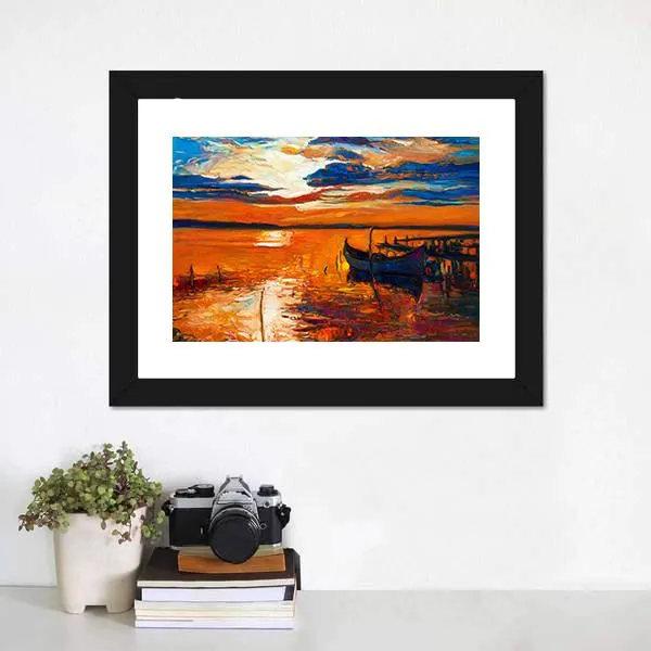 Boat In Ocean Canvas Wall Art