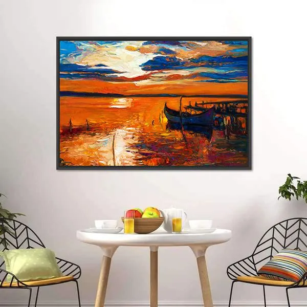 Boat In Ocean Canvas Wall Art