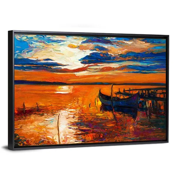 Boat In Ocean Canvas Wall Art