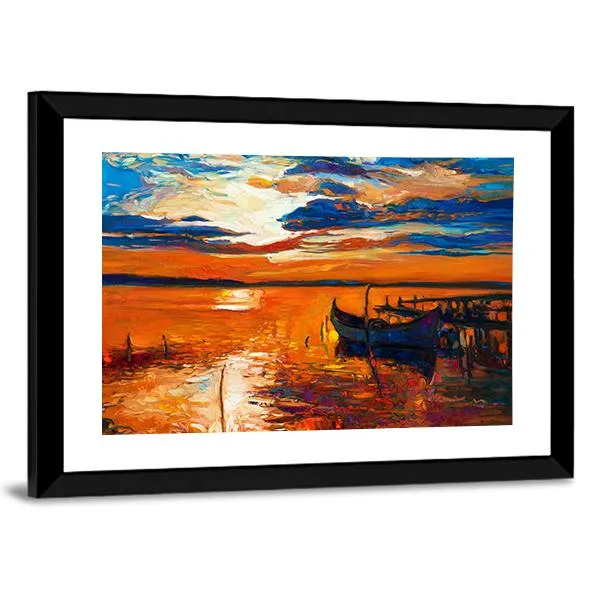 Boat In Ocean Canvas Wall Art