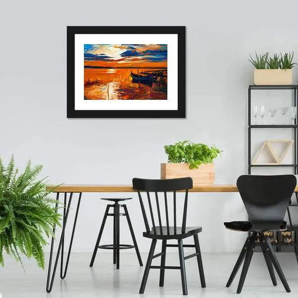 Boat In Ocean Canvas Wall Art