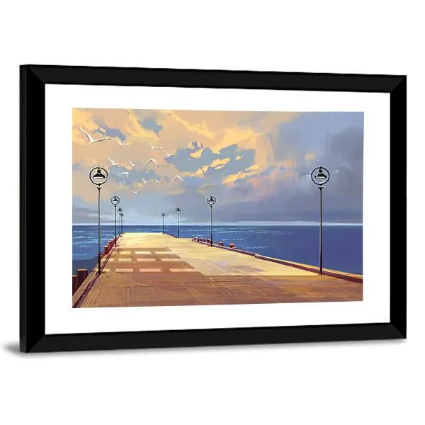 Bridge Near River illustration Canvas Wall Art