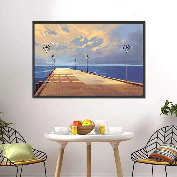 Bridge Near River illustration Canvas Wall Art
