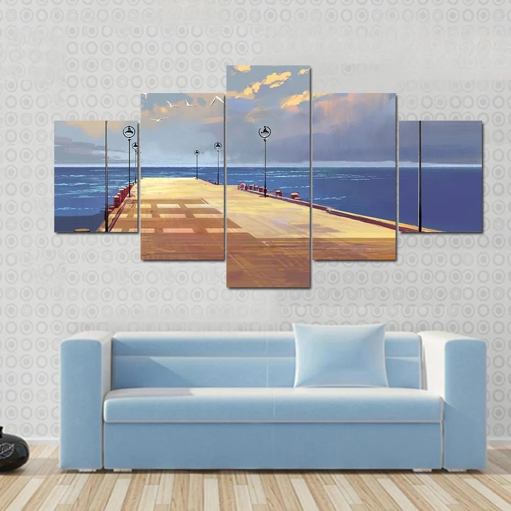 Bridge Near River illustration Canvas Wall Art