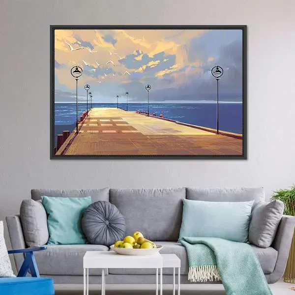 Bridge Near River illustration Canvas Wall Art