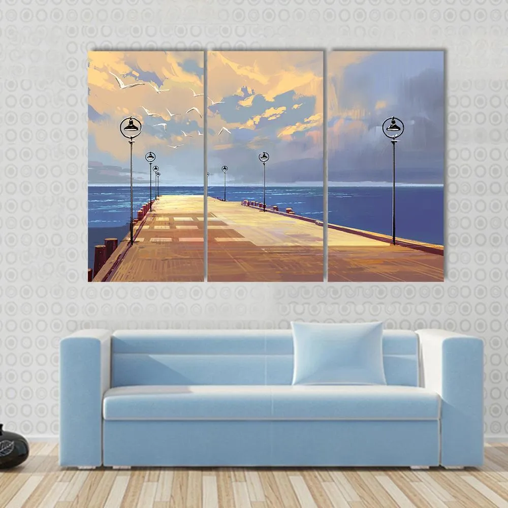 Bridge Near River illustration Canvas Wall Art