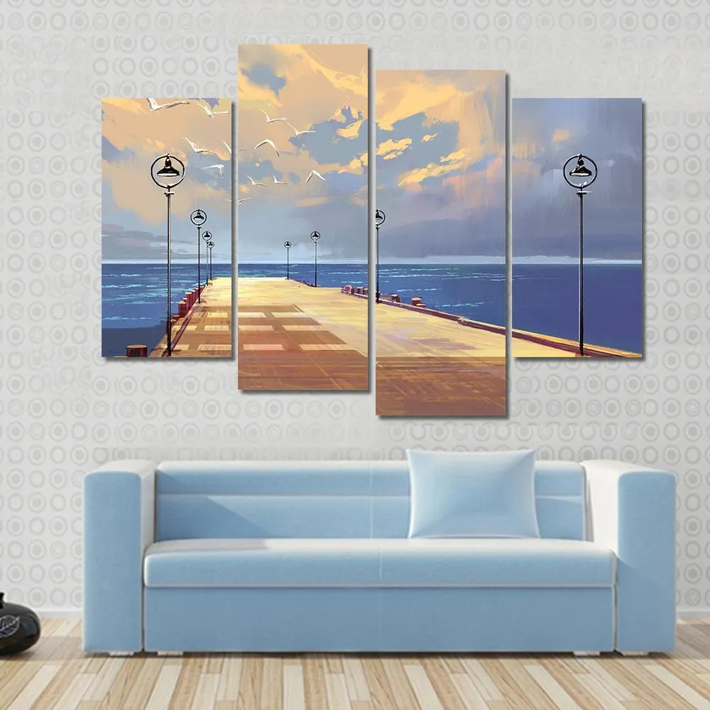 Bridge Near River illustration Canvas Wall Art