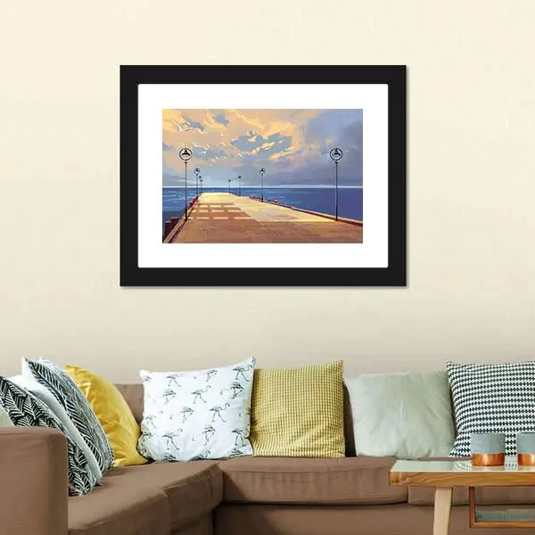 Bridge Near River illustration Canvas Wall Art