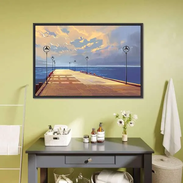Bridge Near River illustration Canvas Wall Art