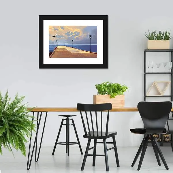 Bridge Near River illustration Canvas Wall Art