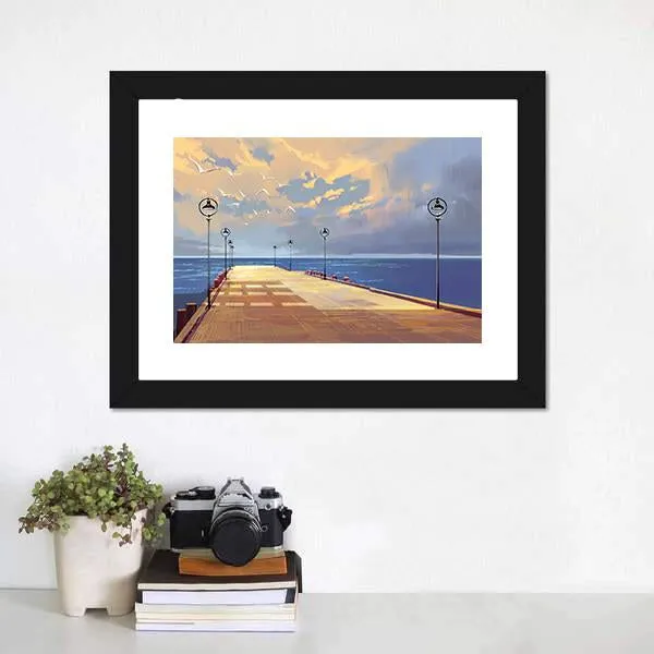 Bridge Near River illustration Canvas Wall Art