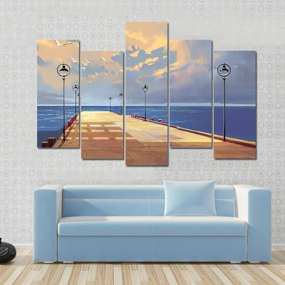 Bridge Near River illustration Canvas Wall Art
