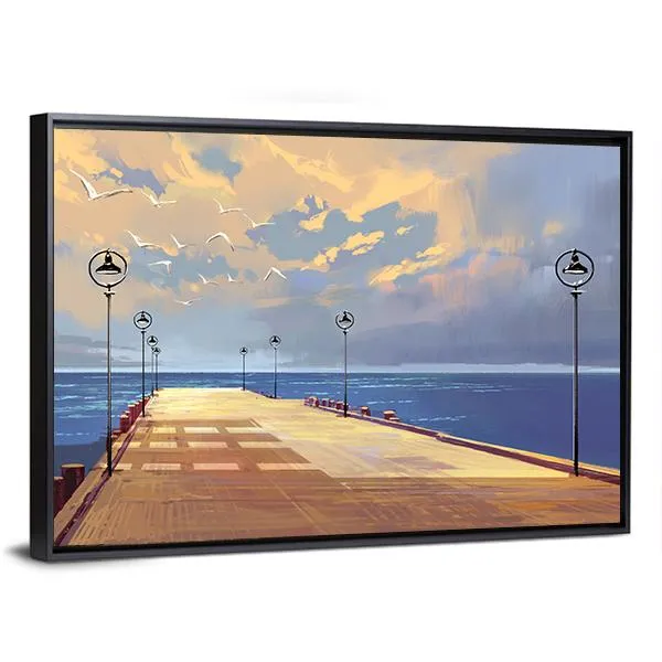 Bridge Near River illustration Canvas Wall Art