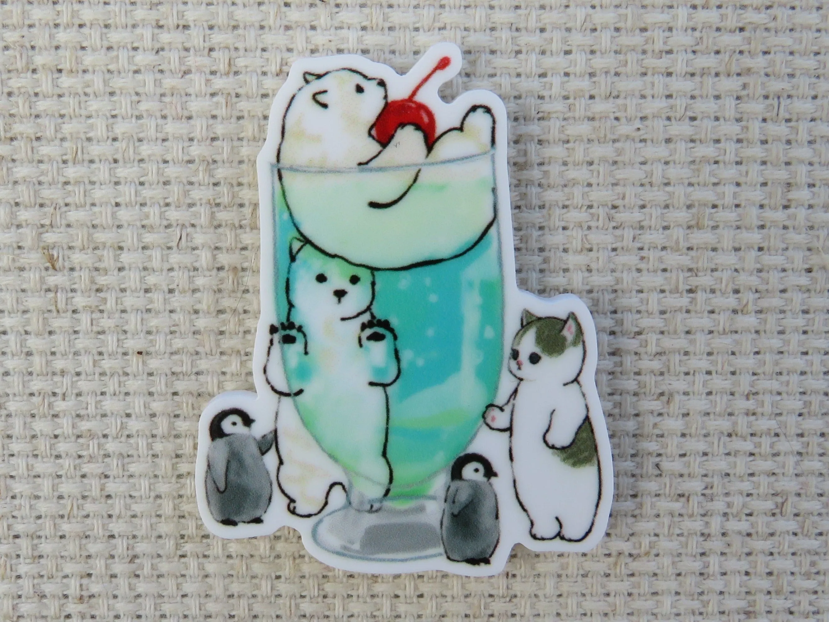 Bubbly Drink with a Kitty, Polar Bears and Penguins Needle Minder, Cover Minder, Magnet