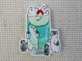 Bubbly Drink with a Kitty, Polar Bears and Penguins Needle Minder, Cover Minder, Magnet