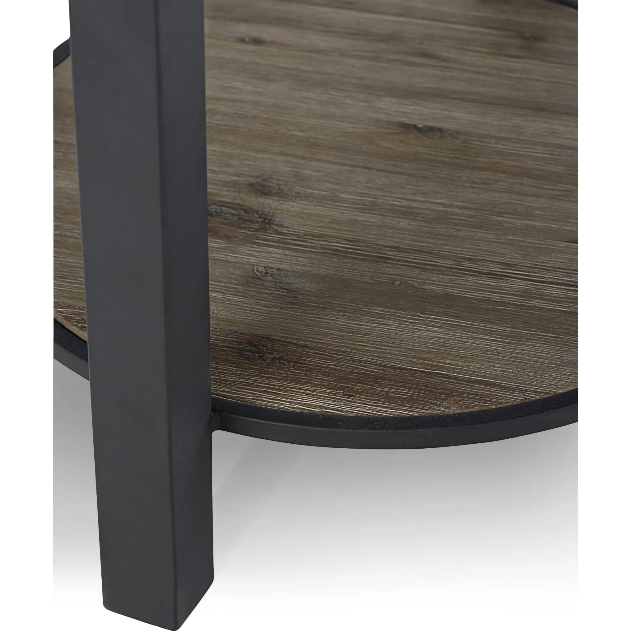 Canyon Solid Wood and Metal Round End Table in Washed Grey