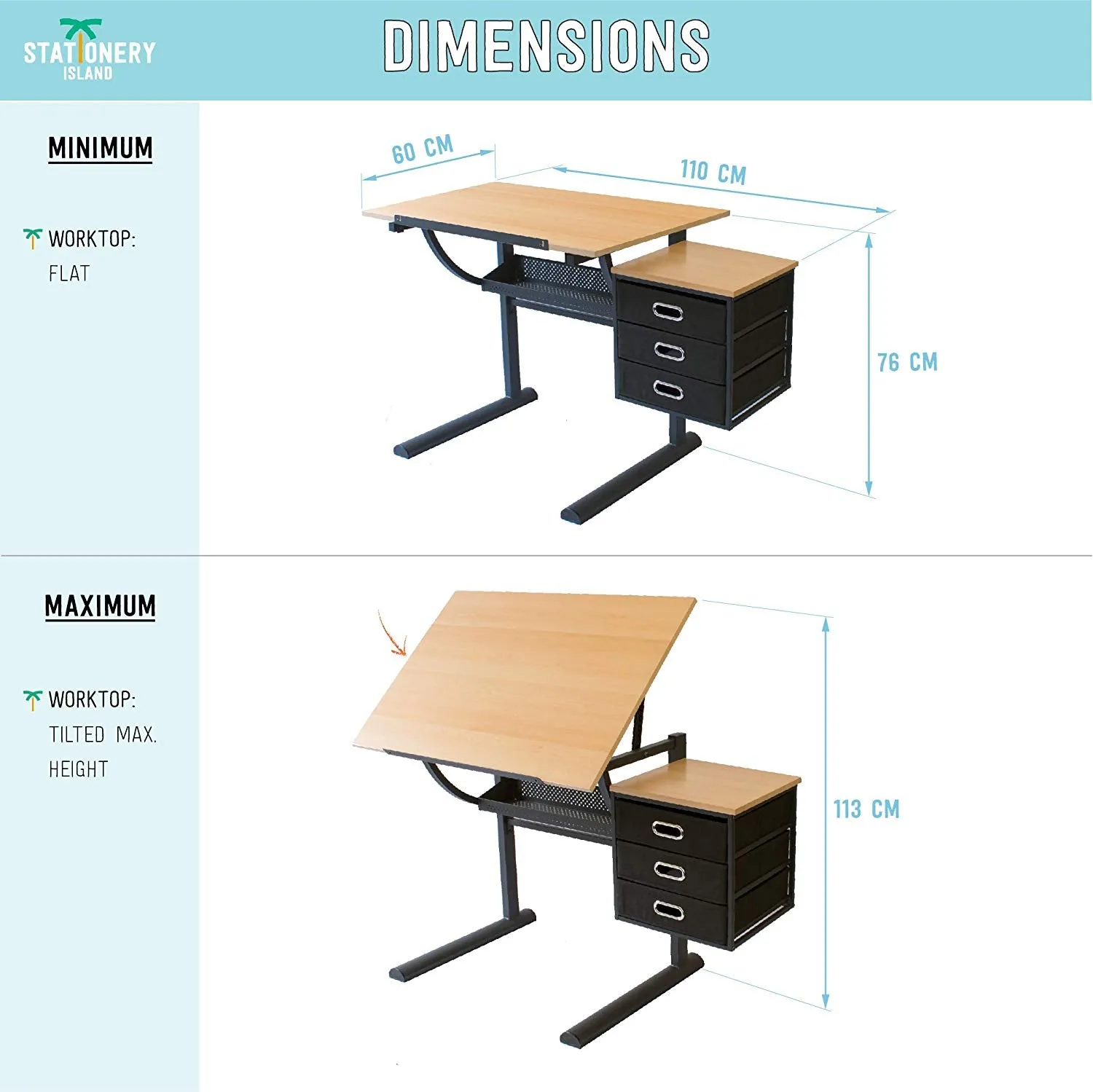 Caye Drafting Table - Art & Crafts Desk with Storage, Stool & Clips