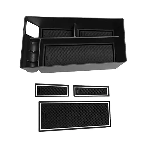 Center Console Organizer Tray for 2021  Mustang Mach-E Armrest Box Organizer Secondary Storage Glove Box for Latest Mustang Interior Accessories with USB Hole and Coin Holder (Black White)