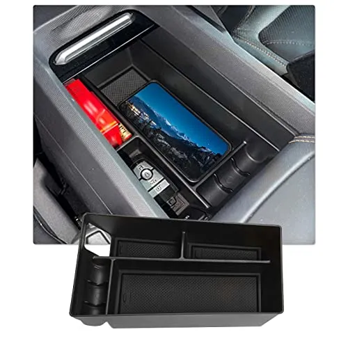Center Console Organizer Tray for 2021  Mustang Mach-E Armrest Box Organizer Secondary Storage Glove Box for Latest Mustang Interior Accessories with USB Hole and Coin Holder (Black White)