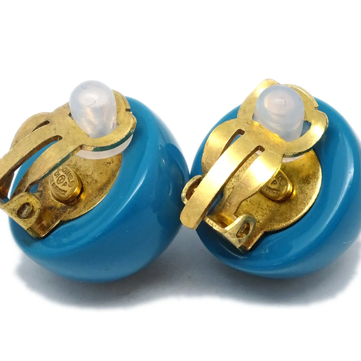 Chanel Blue Button Earrings Clip-On 01P