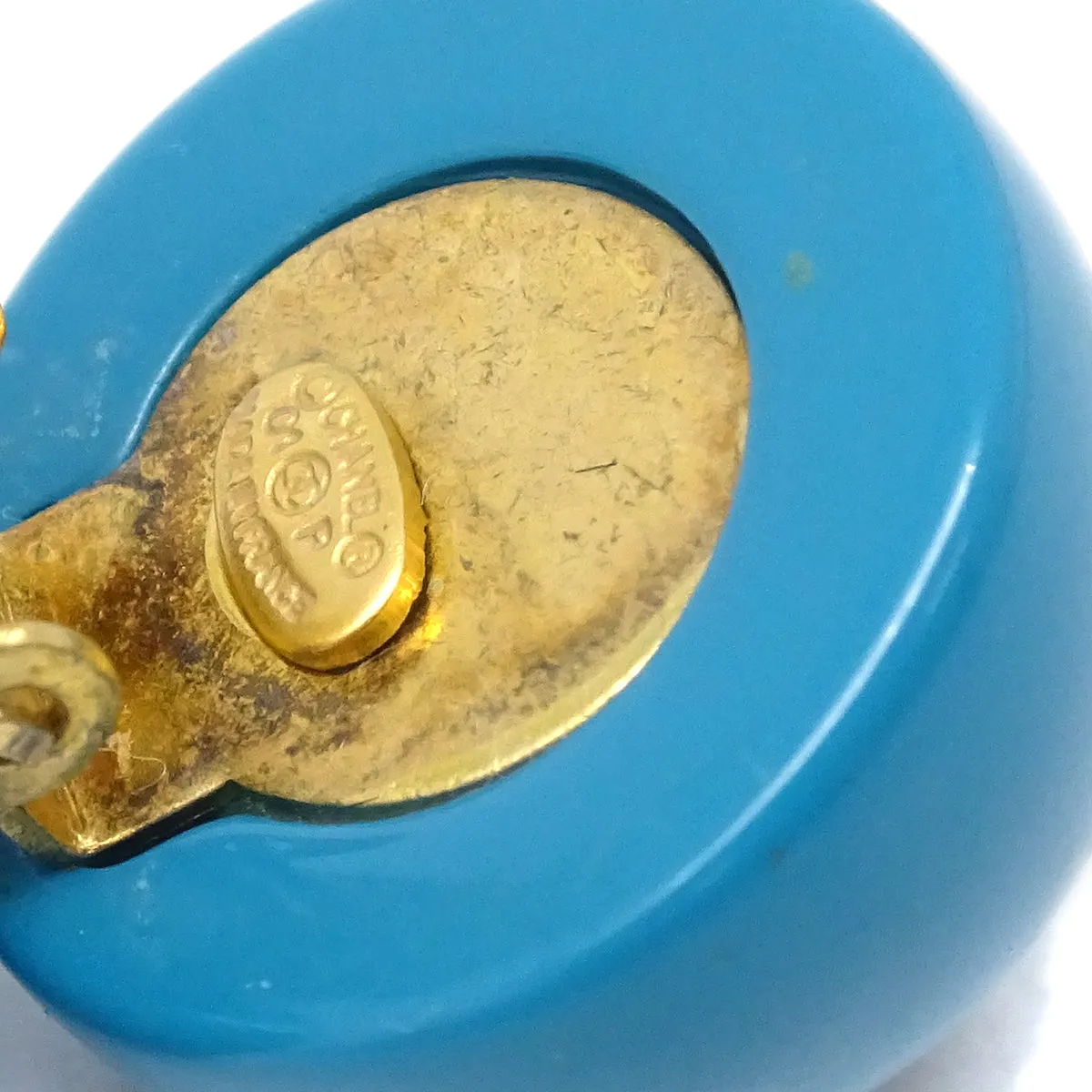 Chanel Blue Button Earrings Clip-On 01P