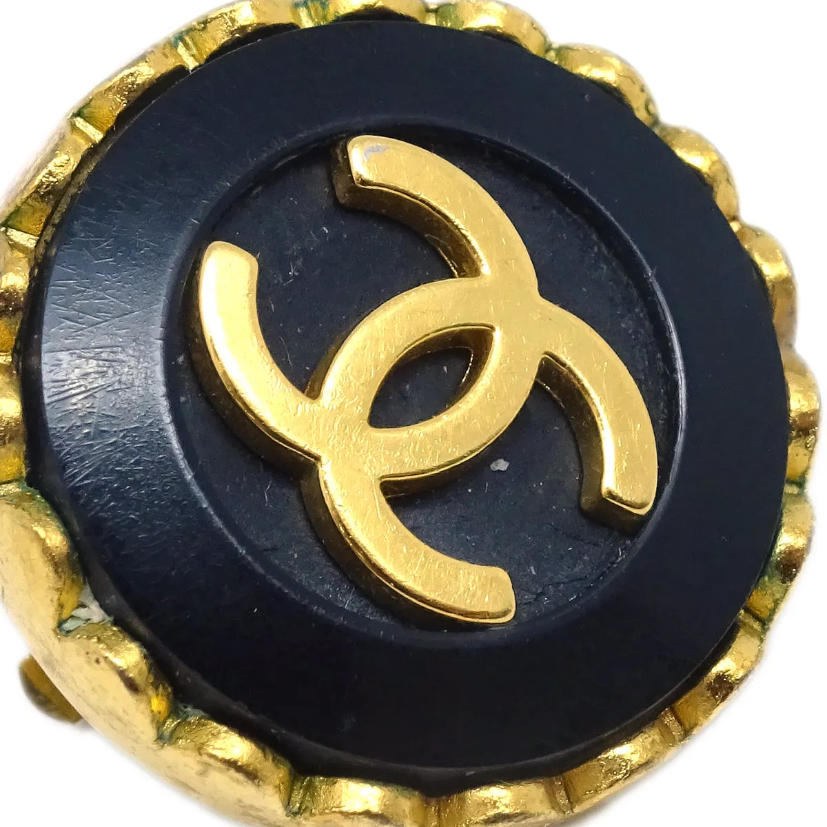 Chanel Button Earrings Clip-On Black 95A