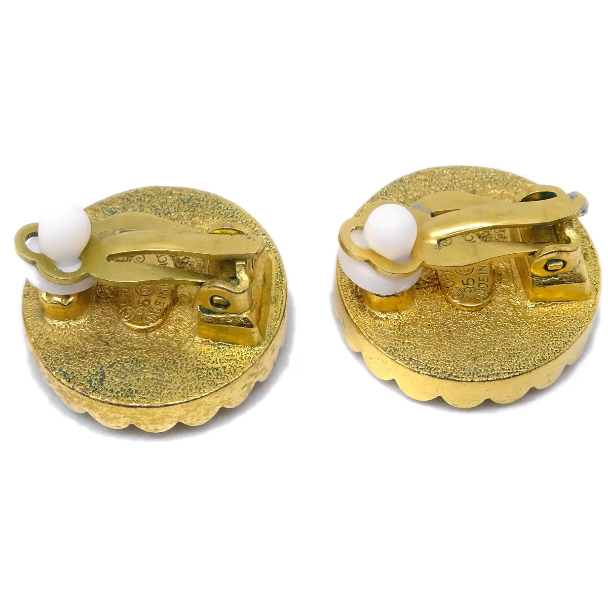 Chanel Button Earrings Clip-On Black 95A
