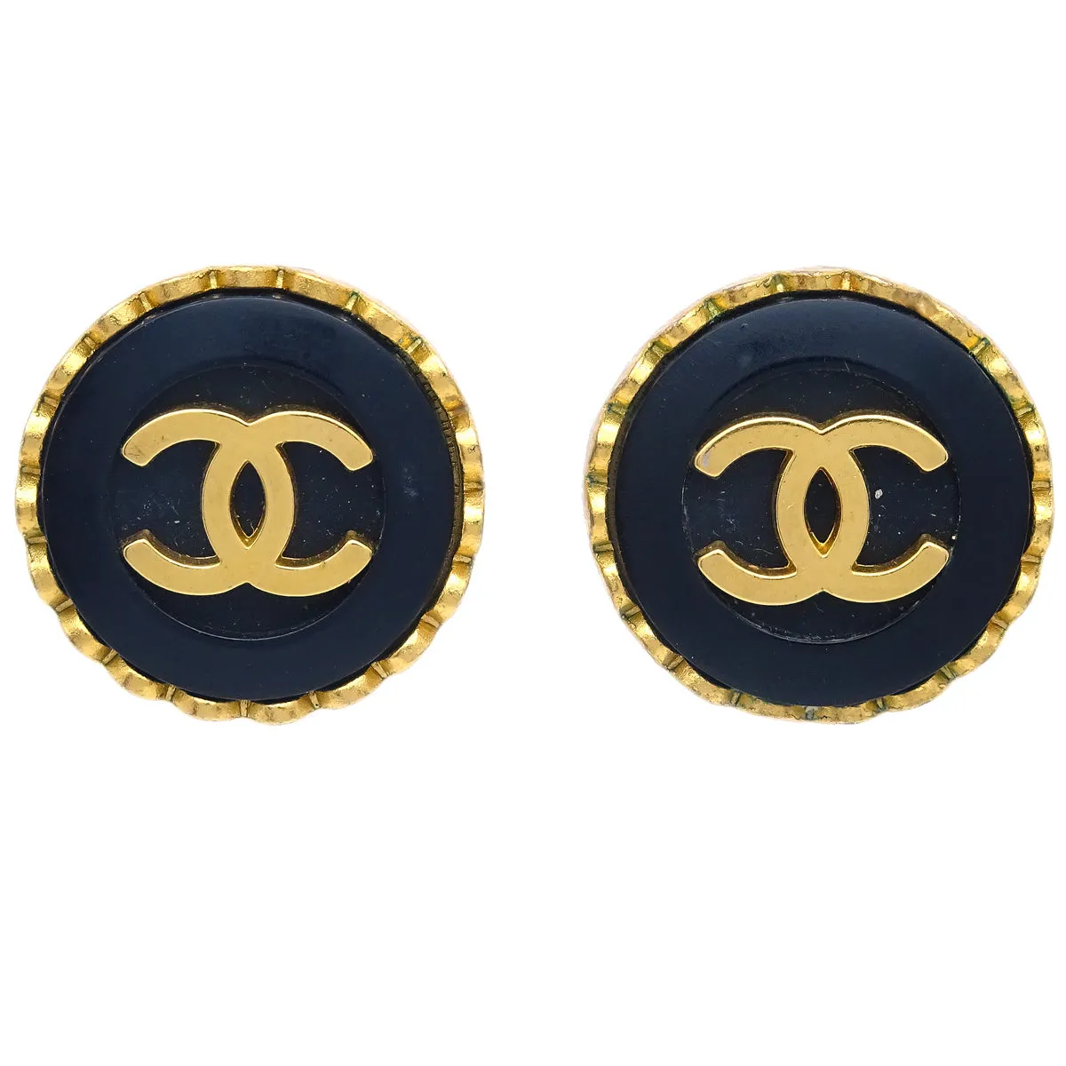 Chanel Button Earrings Clip-On Black 95A